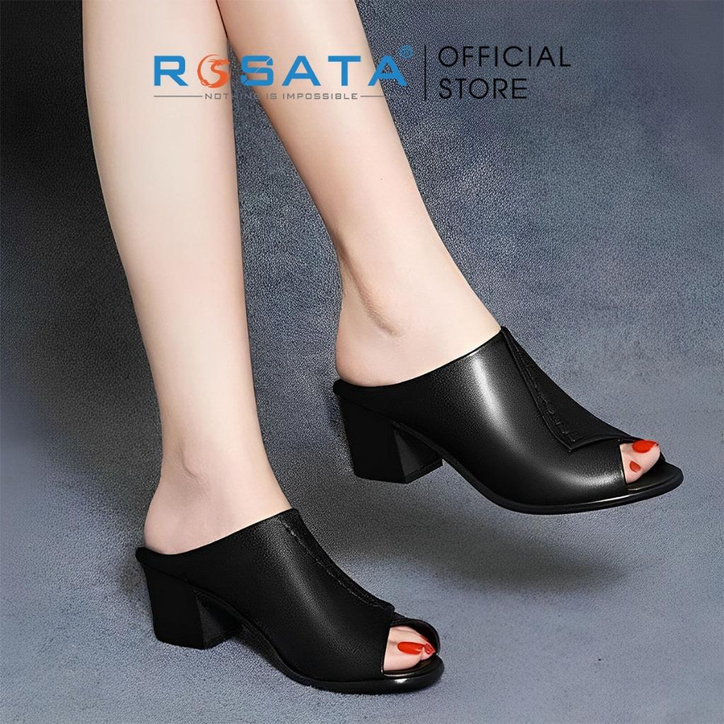 Giày sục nữ đế cao 5cm hở mũi da nhám kiểu dáng đơn giản thoải mái màu đen ROSATA RO411
