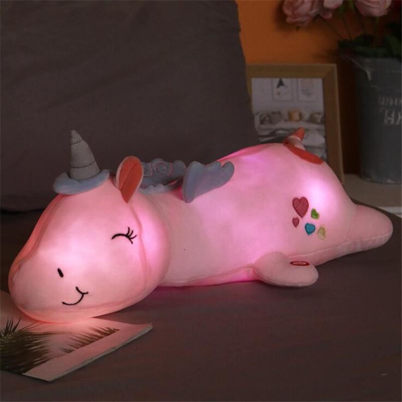 60Cm Phát Sáng Đèn LED Kỳ Lân Búp Bê Siêu Mềm Sang Trọng Đồ Chơi Giường Gối Dài Gối Ngủ Cho Trẻ Lớn Bé Gái Búp Bê Cao Cấp chất Lượng Quà Tặng Cho Trẻ Em