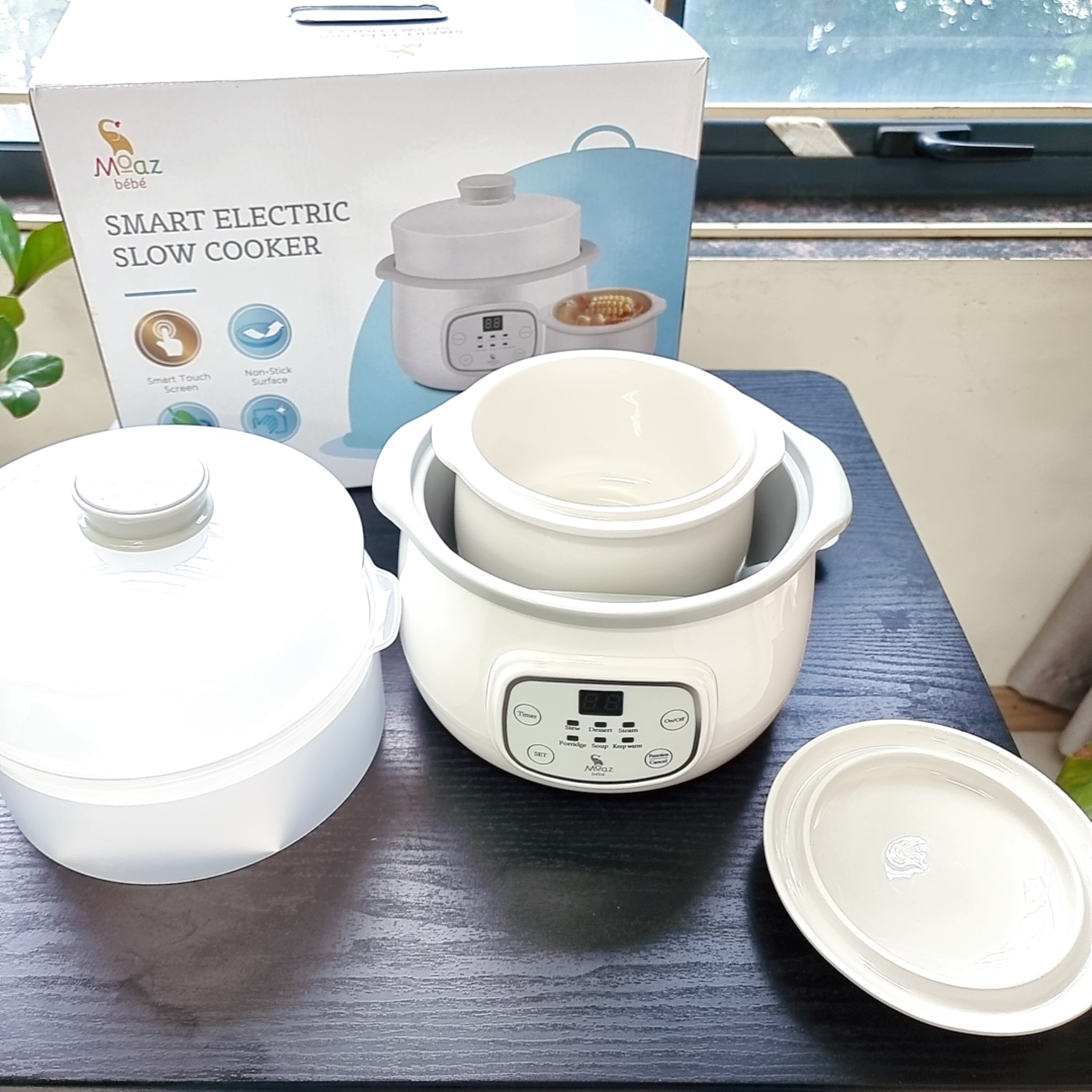 Hàng chính hãng - Nồi nấu chậm Moaz Bébé MB030 có chế độ chống cháy, chống trào dung tích 1.5l