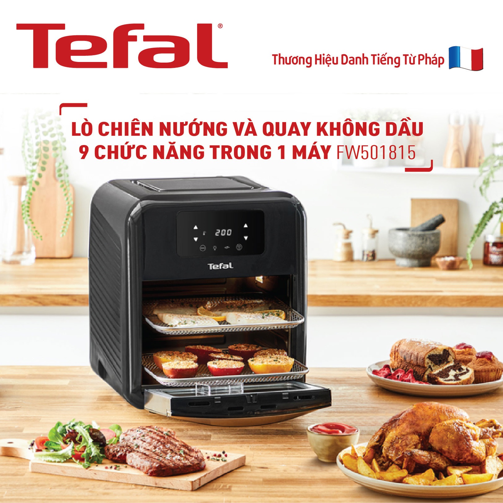 Nồi chiên, nướng, quay không dầu điện tử Tefal FW501815, dung tích 11L - Hàng chính hãng