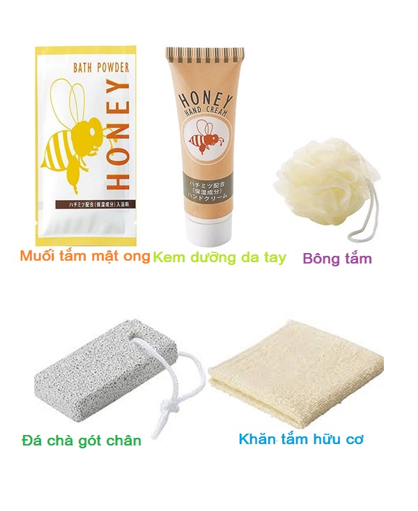 Set quà tặng 5 món đồ dùng nhà tắm Natural - Hàng Nội Địa Nhật Bản