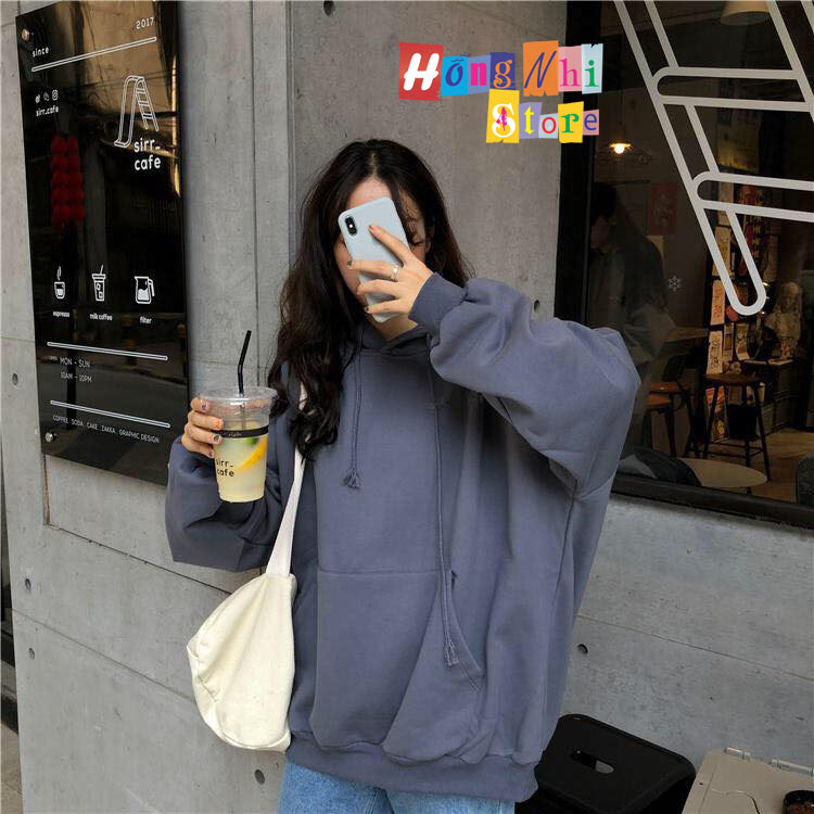 Áo Hoodie Trơn Màu Xám Đậm Cao Cấp Dáng Rộng Unisex Nam Nữ Mặc Được - MM