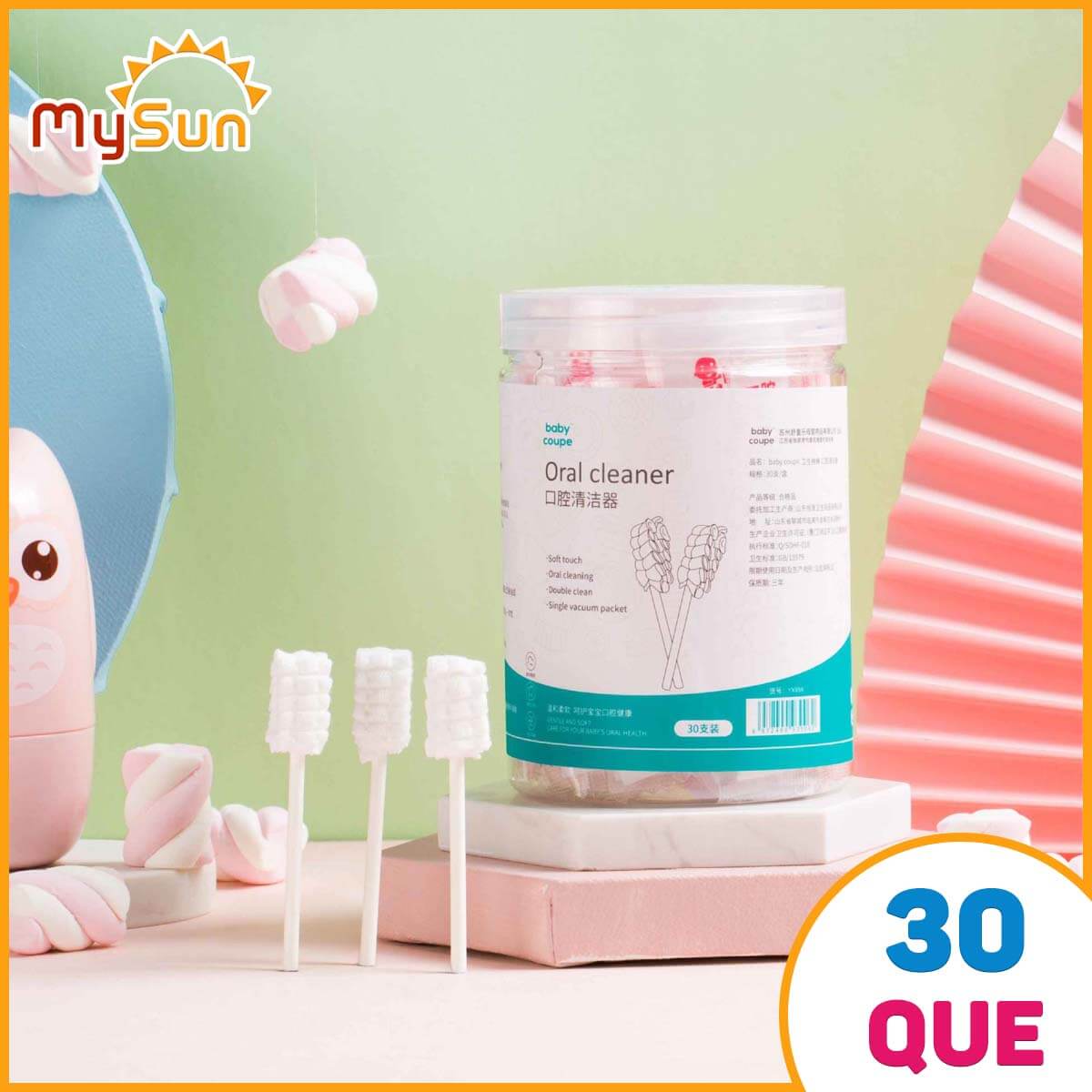 Vệ sinh rưa lưỡi răng miệng cho bé sơ sinh bằng que gạc tăm 100% bông cotton MySun