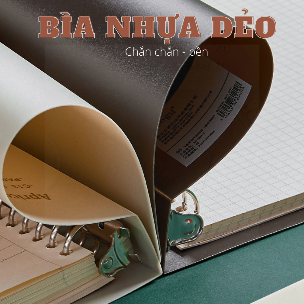 Bìa sổ tay nhựa / Bìa gáy còng Retro colors có thể thay lõi, ruột sổ nhiều size