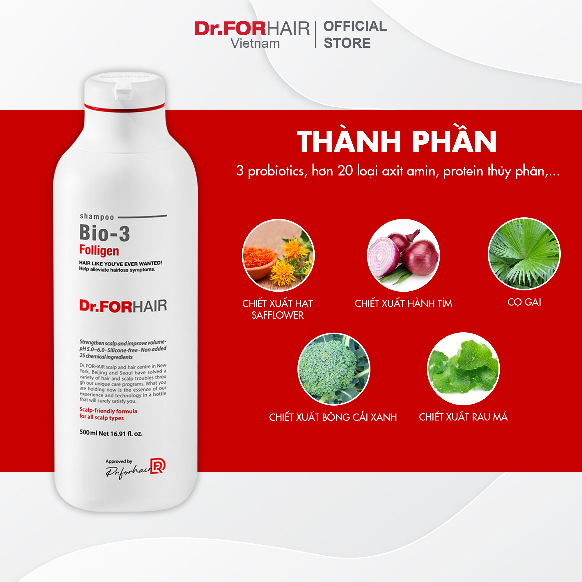 Dầu gội đầu ngăn rụng tóc chuyên sâu Dr.FORHAIR Folligen BIO-3 Shampoo