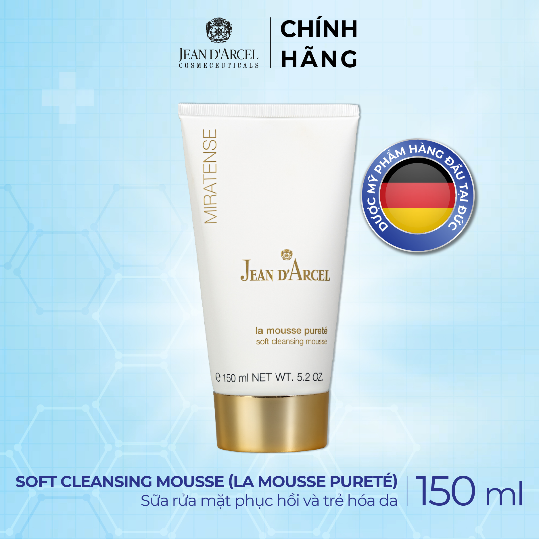 J52 Sữa rửa mặt phục hồi và trẻ hóa da Miratense - Soft Cleansing Mousse La Mousse Pureté 150ml - Jean dArcel