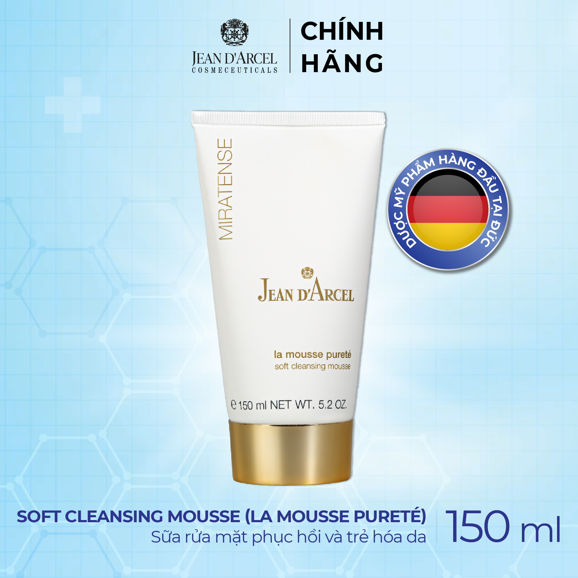 J52 Sữa rửa mặt phục hồi và trẻ hóa da Miratense - Soft Cleansing Mousse 150ml - Jean d'Arcel