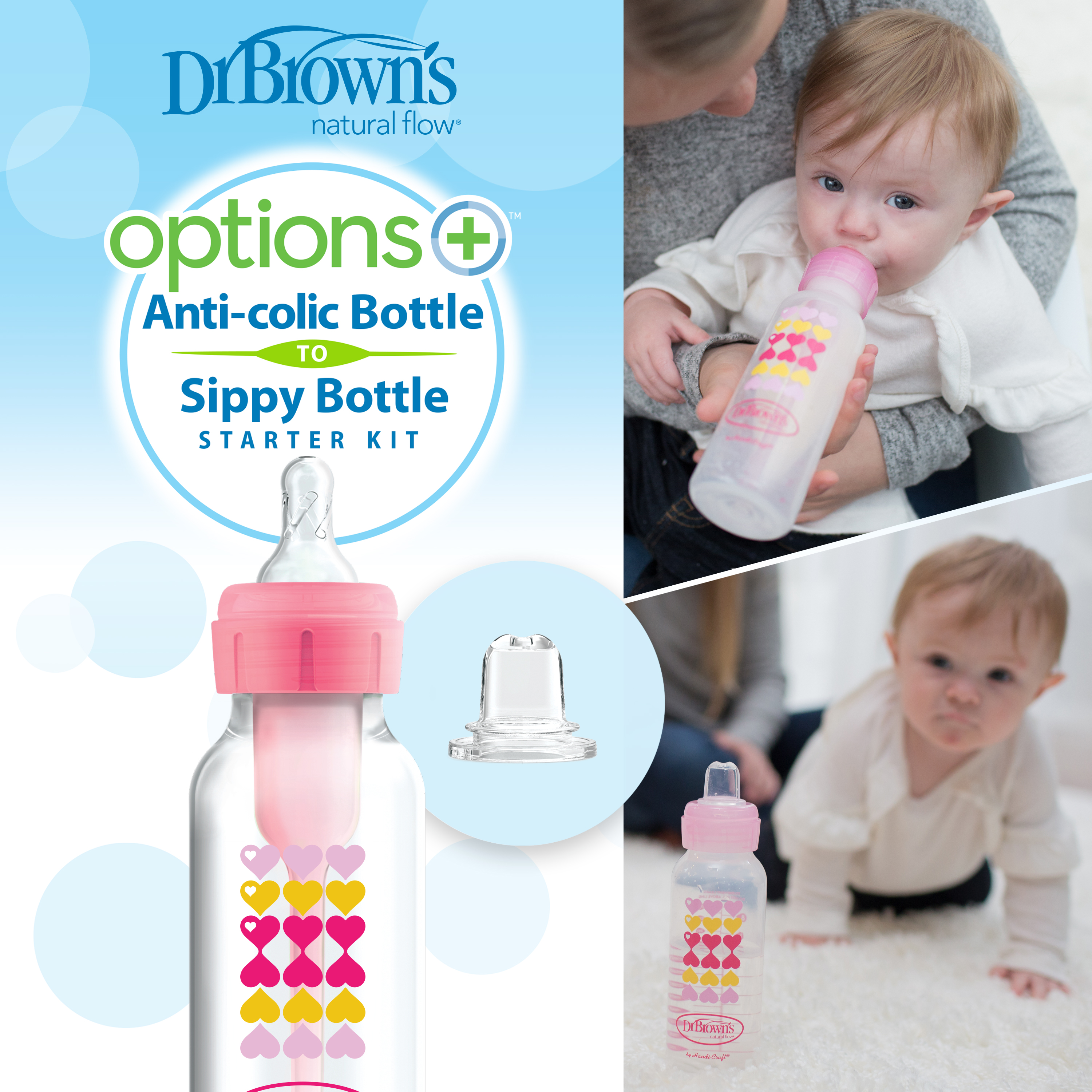 Bình sữa Dr.Brown's cổ thường 250ml nhựa PP Options Plus dòng chuyển đổi 2 giai đoạn