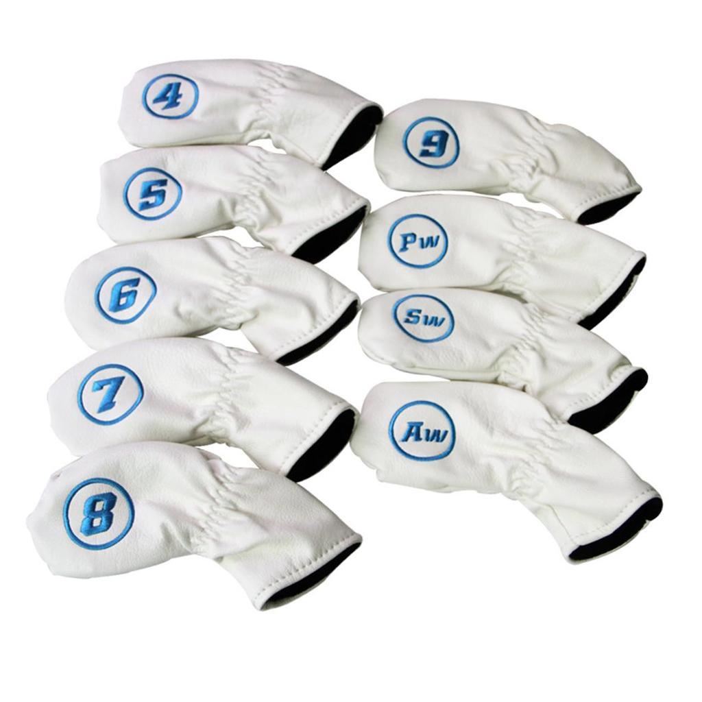 9x Golf Iron Head Covers Soft PU Leather Club Headcover & 6pcs Golf Hat Clip