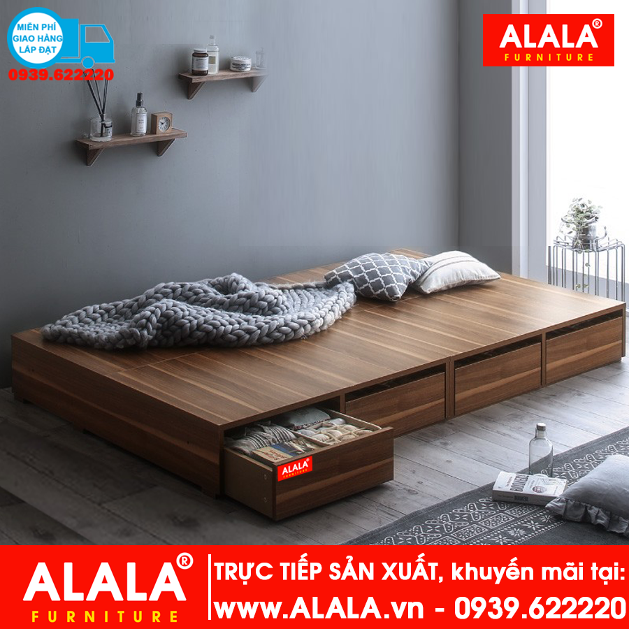 Giường ngủ ALALA48 (1m8x2m) gỗ HMR chống nước - www.ALALA.vn® - Za.lo: 0939.622220