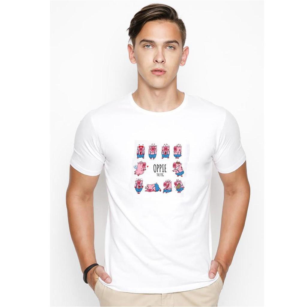Áo thun nam in hình chú heo oppie vải dày mịn TEE19S8