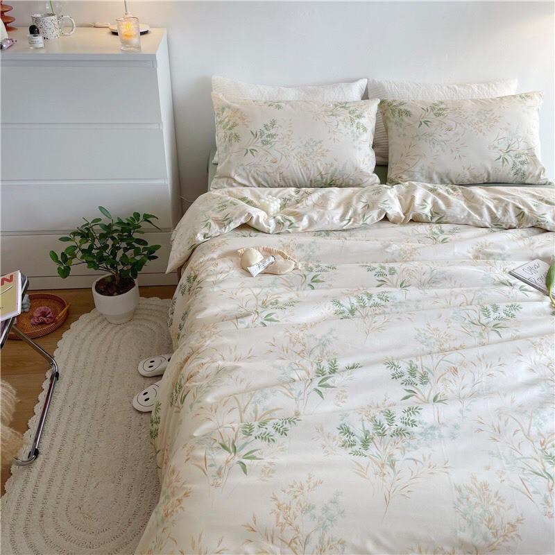 Set Chăn Ga Gối Cotton Living Hàng Nhập Khẩu Cao Cấp 4 Món Lá Trùm Thanh Mát Mùa hè