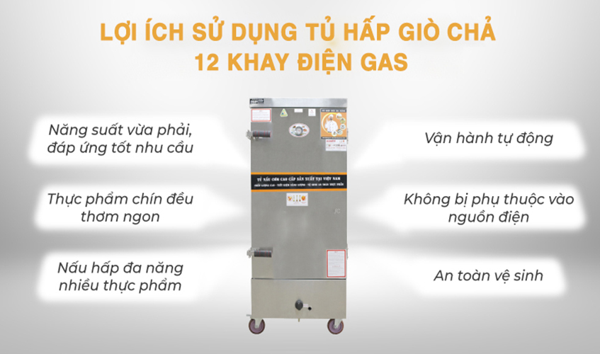 Tủ Hấp Giò Chả, Thực Phẩm 72 Kg Bằng Điện Gas 12 Khay NEWSUN, Năng Suất Cao - Hàng Chính Hãng