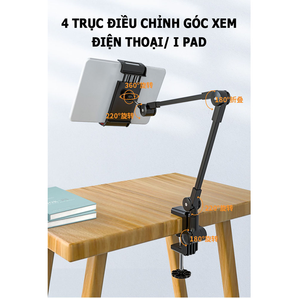 Giá Đỡ Điện Thoại Kẹp Cạnh Giường Ngủ; Giá Đở Máy Tính Bảng Gắn Bàn Làm Việc; Đế Nâng Livestream; Xem Phim - hàng nhập khẩu