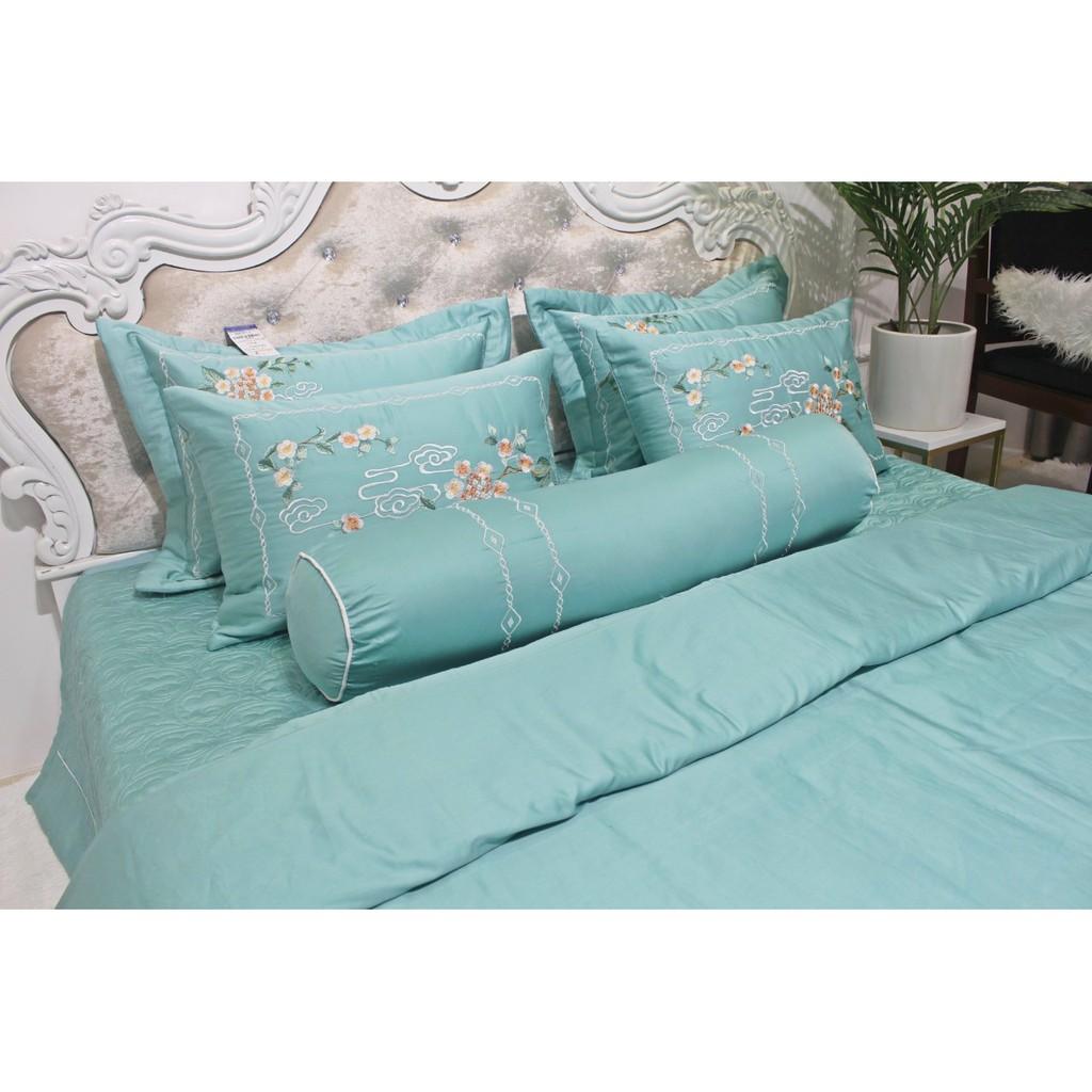 Trọn bộ chăn ga gối 7 món 100% solid cao cấp 4 mùa
