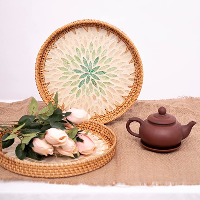 Khay khảm trai viền mây URSPACE hình tròn đựng bánh kẹo, trang trí decor/ LACQUER TRAY
