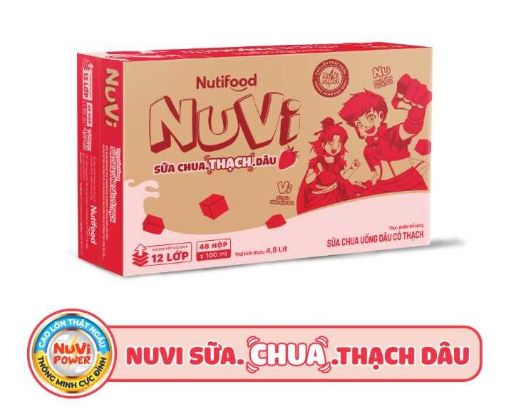 Thùng sữa Nuvi hương dâu có thạch hộp 110ml (48 hộp x 110ml)