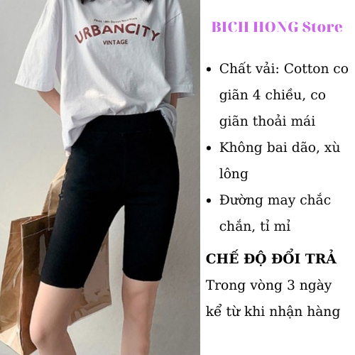 Quần legging đùi biker short lửng dáng ngắn nữ mùa hè chất cotton mát co giãn mềm mại