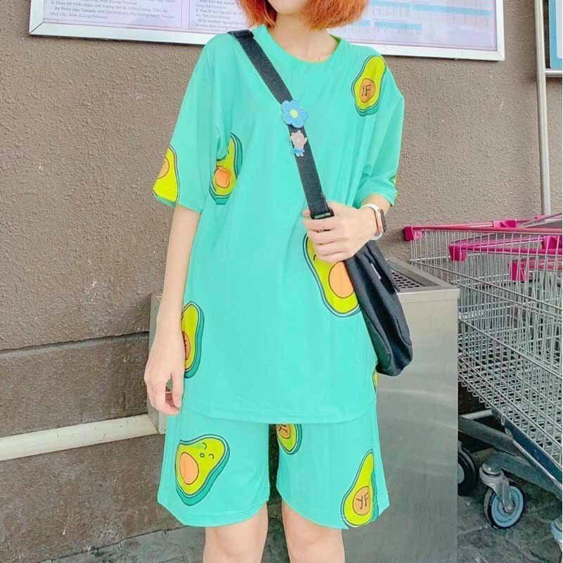 Sét bộ đồ quần đùi nữ in hình trái cây, đồ mặc nhà, đồ nữ, đồ ngủ