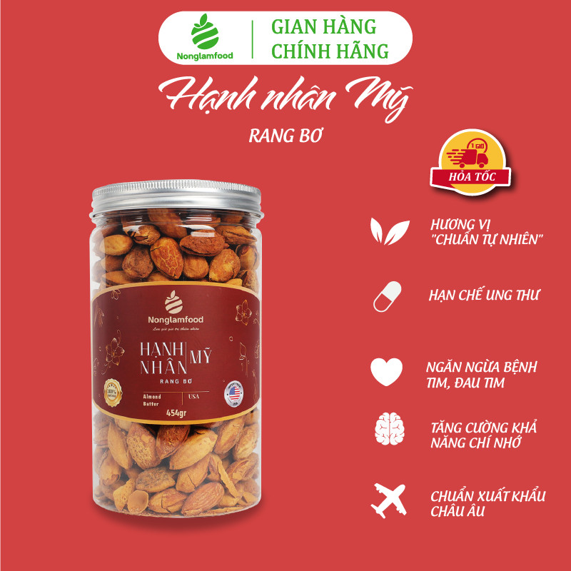 [HẠT MỨT TẾT 2024] Hạnh nhân Mỹ rang bơ Nonglamfood hũ 454g | Quà tặng cao cấp Xuân Giáp Thìn cho người thân, bạn bè, doanh nghiệp