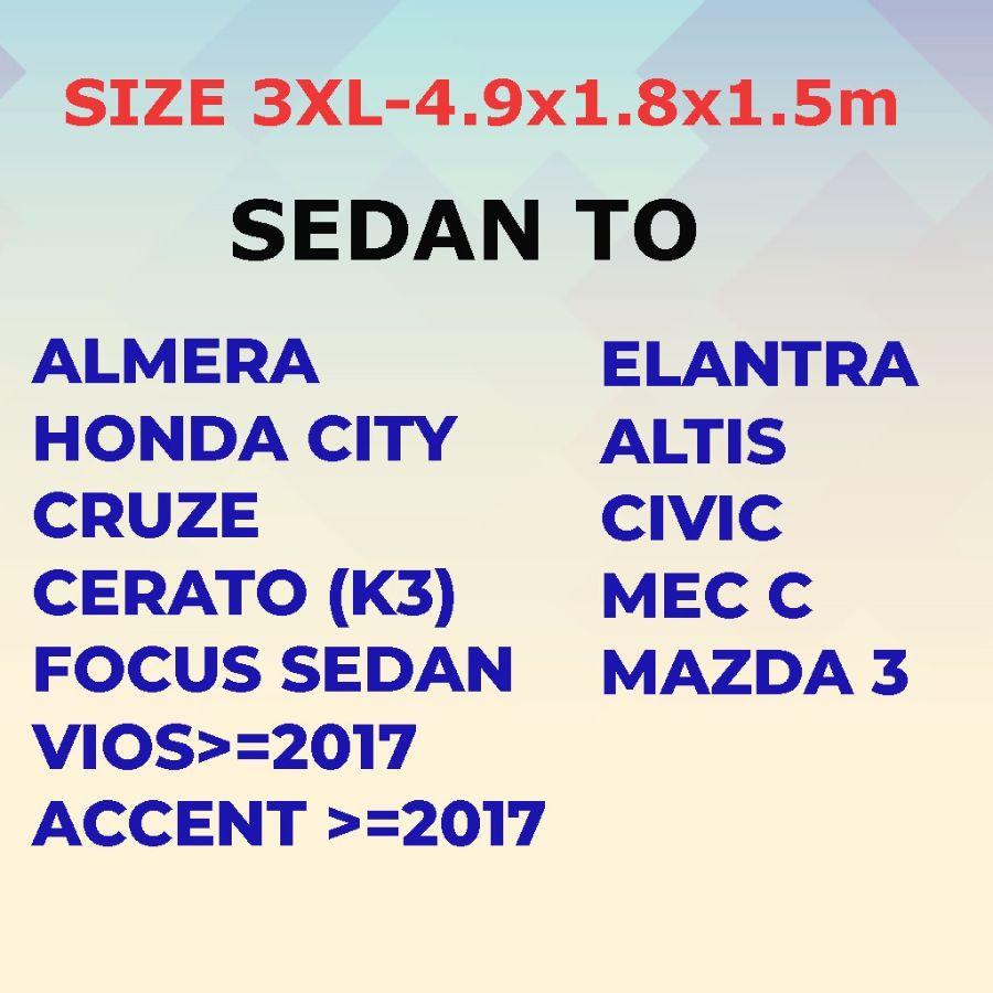 BẢNG SIZE CHUẨN | Bạt Phủ Toàn Xe 3 Lớp Chống Nắng, Chống Nước, Chống Cháy Cho Ô Tô | Đủ Tất Cả Các Size