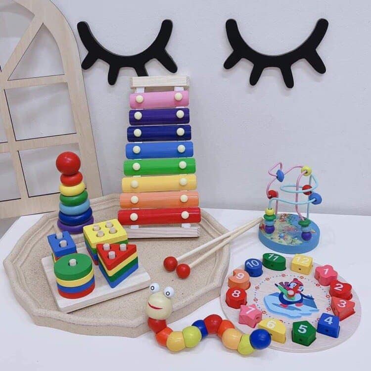 Đồ Chơi Gỗ Cho Bé, Set 6 Món Đồ Chơi Gỗ, Đồ Chơi Giáo Dục Sớm Phát Triển Tư Duy Cho Trẻ