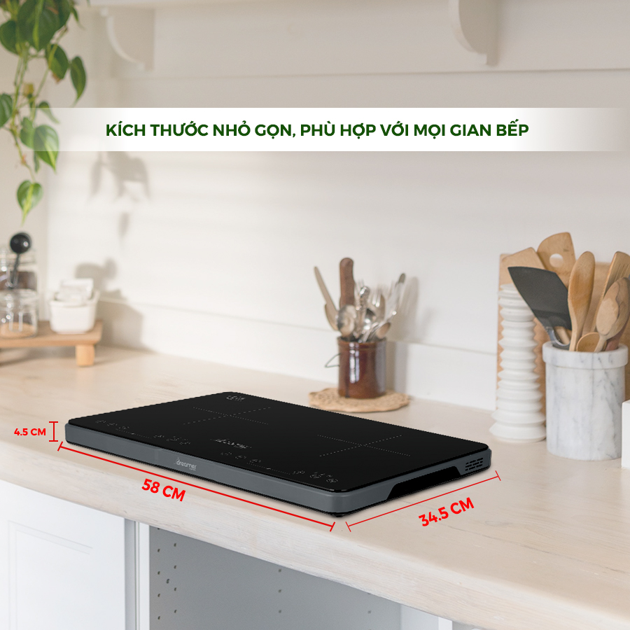 Bếp Từ Dương Đôi Dreamer DKA-DIC135B Công Suất 3500W, Chống Tràn, Cảnh Báo Nhiệt Dư, Khóa Trẻ Em, Cảm Ứng Sensor Touch