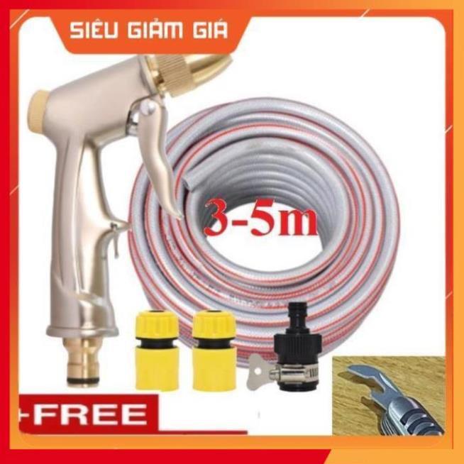 Bộ dây vòi xịt nước rửa xe, tưới cây .tăng áp 3 lần,loại 3m,5m 206701-1đầu đồng,cút,nối nhựa đen+ tặng mở chai