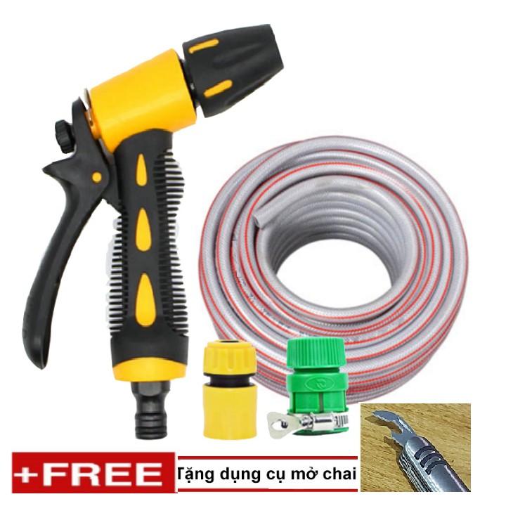 Bộ dây vòi xịt nước rửa xe, tưới cây . tăng áp 3 lần, loại 20m 206319 cút sập,nối vàng+ tặng mở chai
