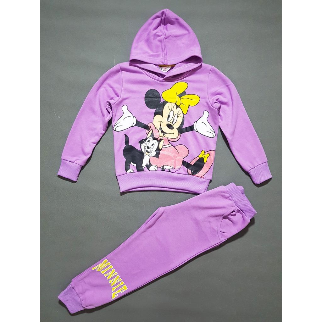 Bộ thun cotton da cá áo hoddie tay dài quần thể thao chó cứu hộ sky và mickey bé gái