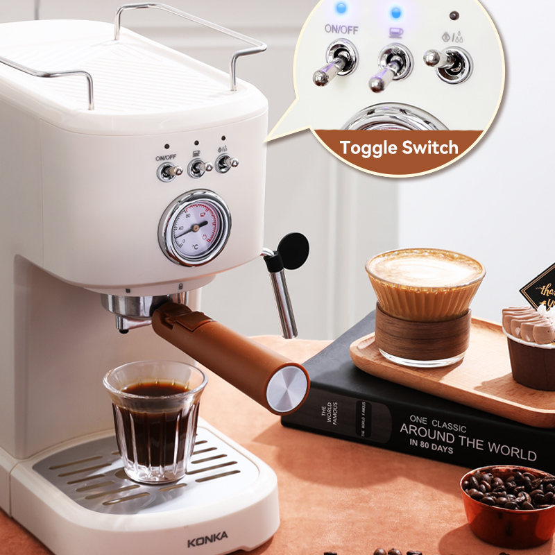 Máy pha cà phê espresso Konka KKFJ-1203Y(WE), thiết kế mới cải tiến, pha cà phê bột, cà phê viên nang, đánh bọt sữa - Hàng nhập khẩu