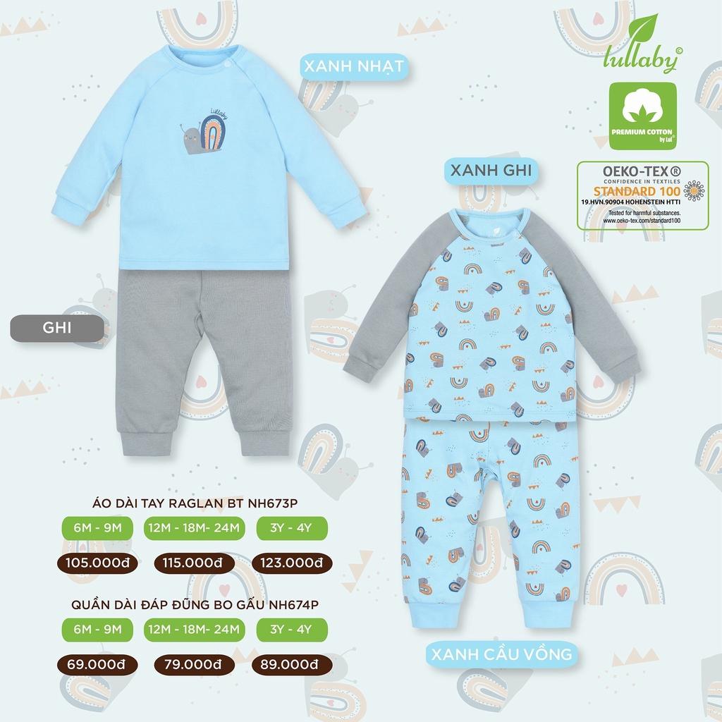 Bộ quần áo dài tay cotton dày bé trai Lullaby NH673P, bộ thu đông cao cấp chính hãng