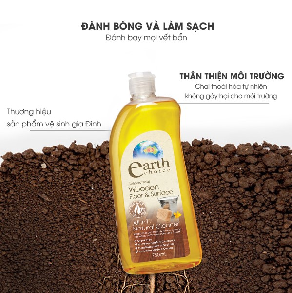 Nước lau sàn gỗ &amp; đồ dùng nội thất gỗ gốc thực vật Earth Choice 750ml