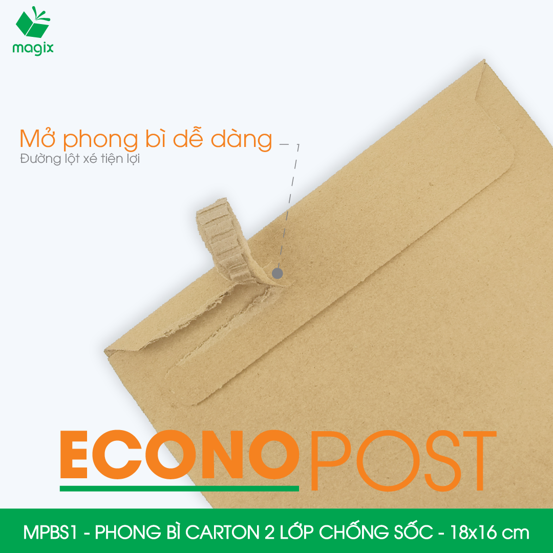 MPBS1 - 18x16 cm - Combo 60 túi phong bì carton chống sốc, chống thấm nước, sẵn keo niêm phong