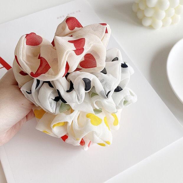 Chun buộc tóc cotton vải họa tiết trái tim 2022