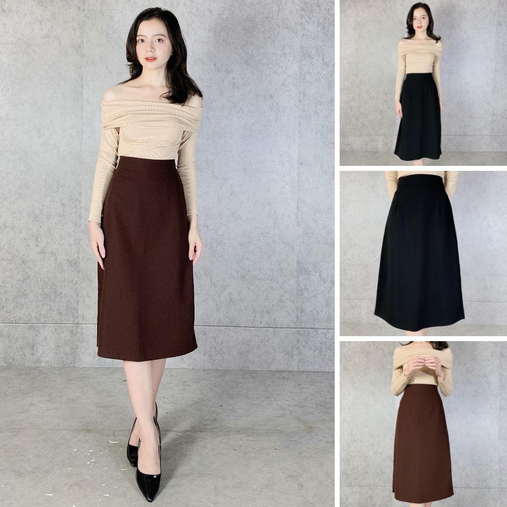 Chân váy công sở mã 809 EMIX , dáng dài, midi, cạp cao, khóa sau, vải tuytxi, mềm mịn, đứng dáng