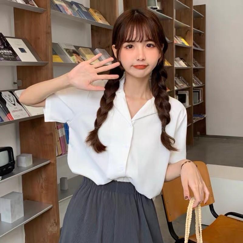 Áo sơmi cổ vest ngắn tay thanh lịch mẫu 2021