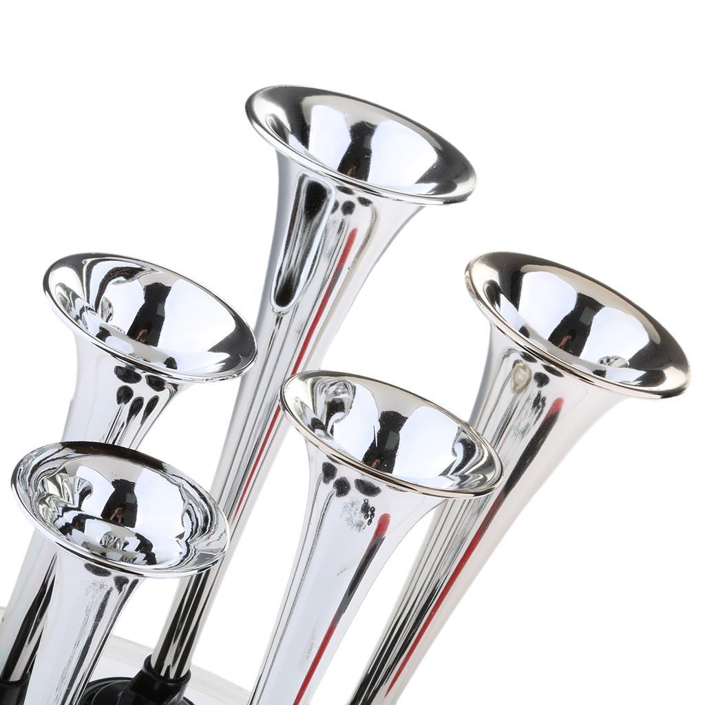 12V/24V 125db Air Horn, Zinc 5 Trumpet Air Horn with Motor for 12V 24V Cars Van