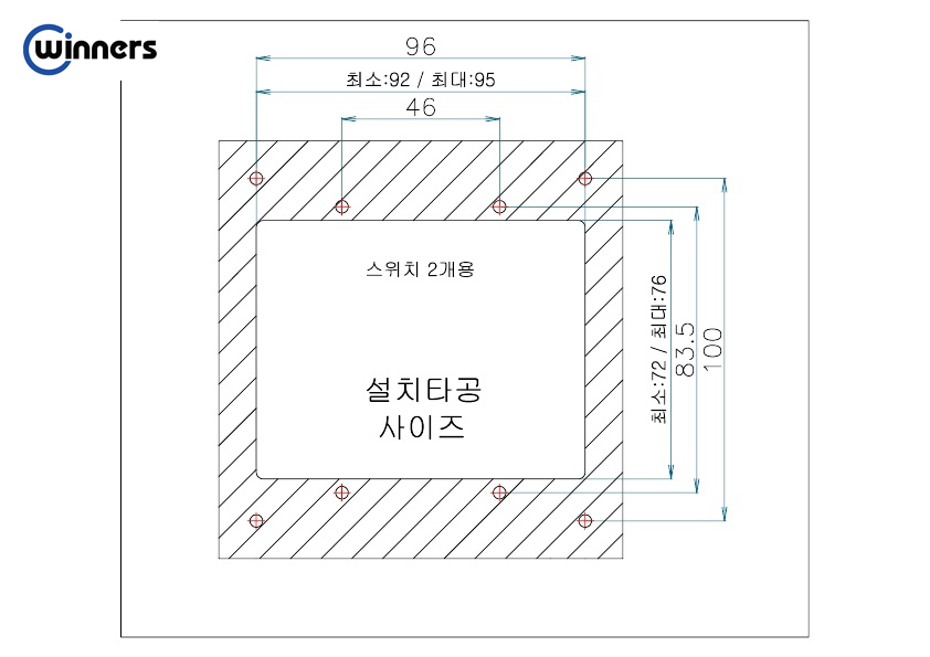 Công tắc sáu một chiều Winners  WSP2-11608(E) sản xuất tại Hàn Quốc, chất liệu nhựa chống cháy, sử dụng điện 220VAC phù hợp lắp cho các đế âm tường chữ nhật tại Việt Nam