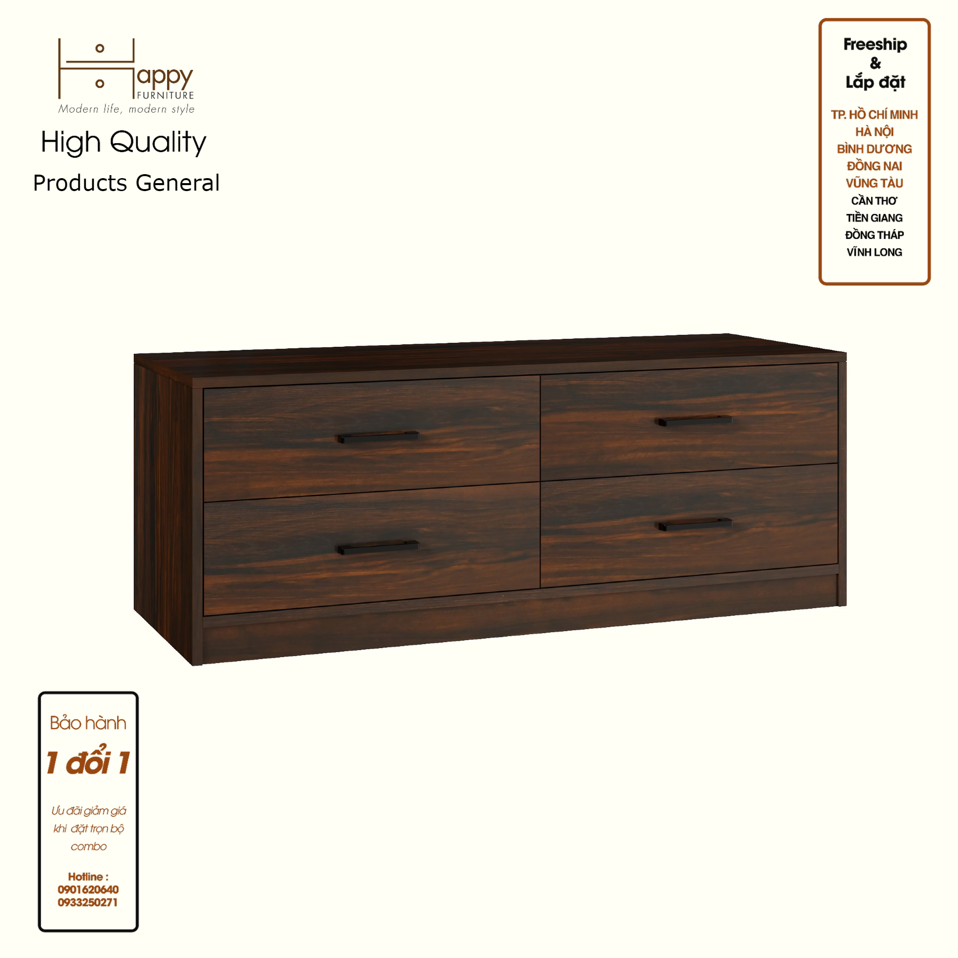 HAPPY FURNITURE , HEINEE - Tủ lưu trữ 4 ngăn kéo, THK_237 , 120cm x 45cm x 46cm DxRxC, sản phẩm phổ thông