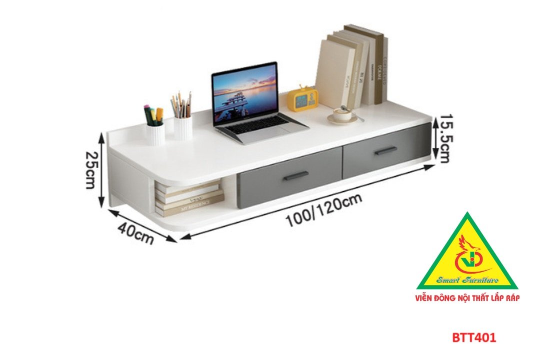 Bàn làm việc, bàn trang điểm treo tường bằng gỗ  BTT401 - Nội thất lắp ráp Viendong Adv