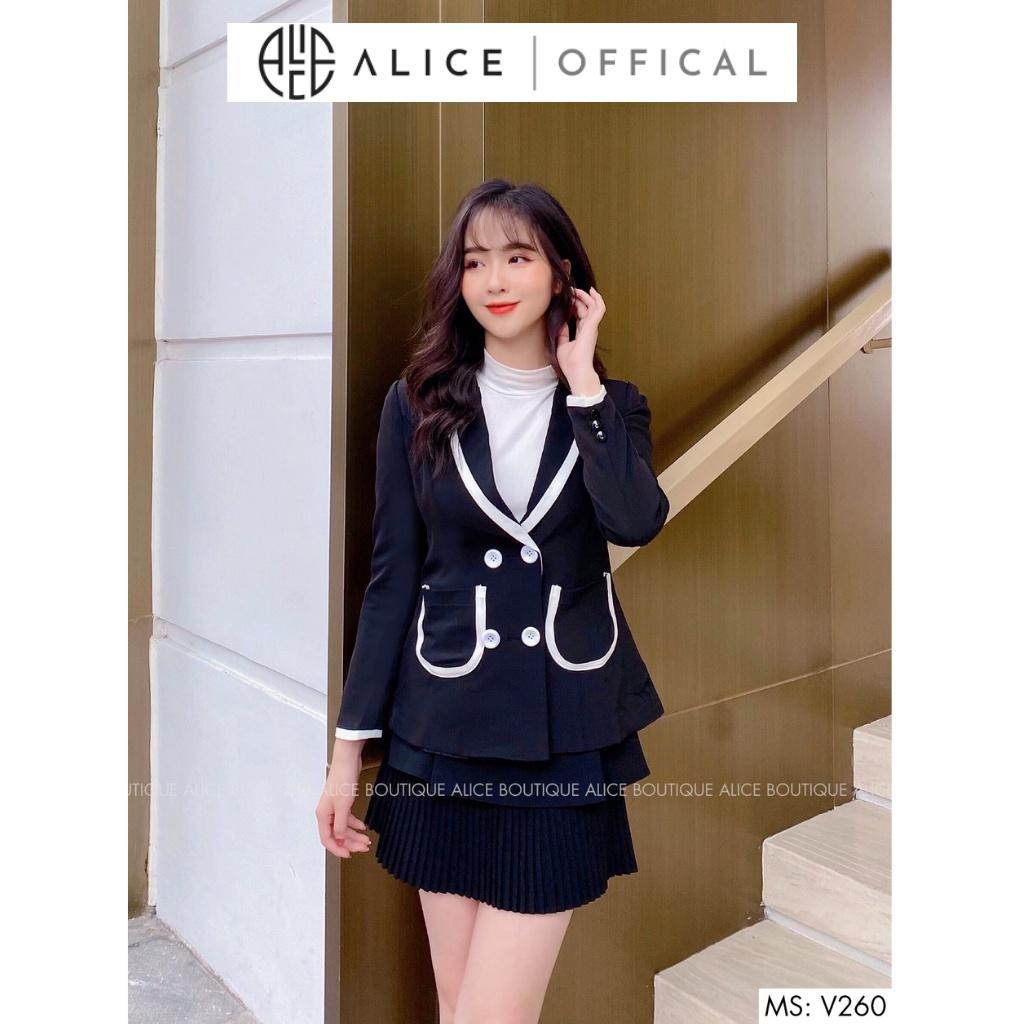 Áo Vest Nữ Thiết Kế Màu Đen ALICE Phối Viền Trắng Trẻ Trung Thanh Lịch V260