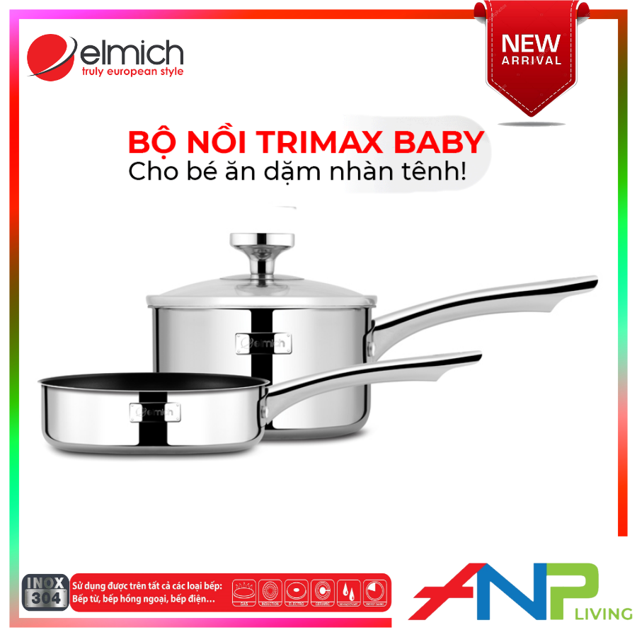 Bộ nồi quánh và chảo chống dính inox đáy liền Elmich Trimax Baby EL-3794 (Đường kính 14cm) - Hàng chính hãng