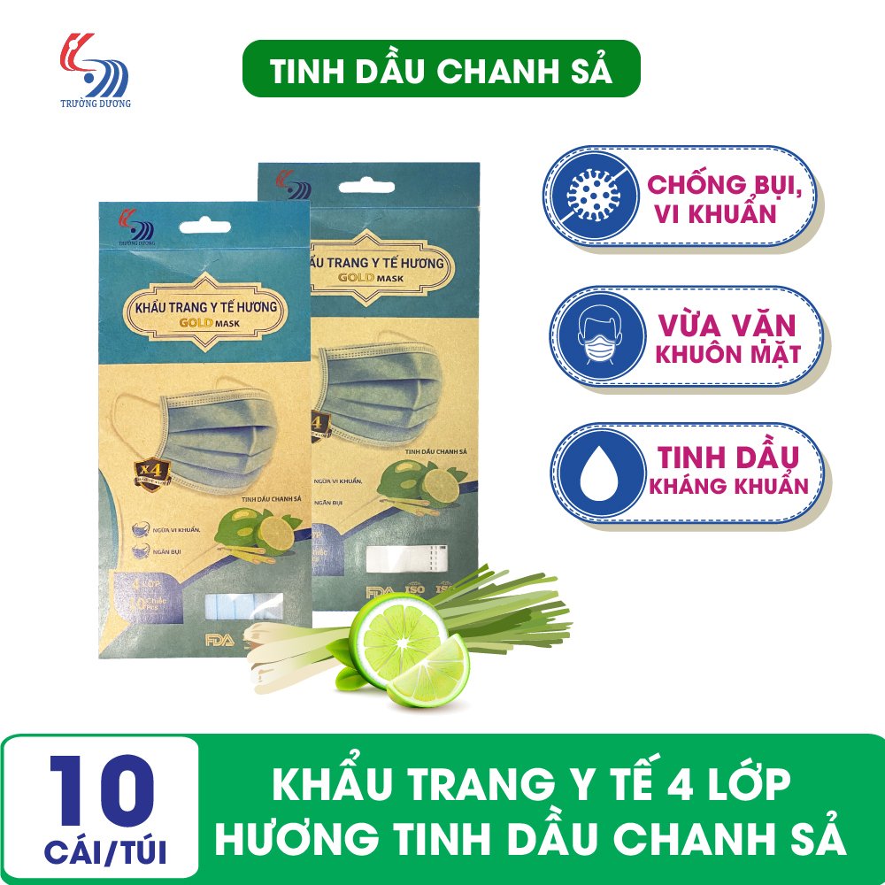 Khẩu trang y tế hương tinh dầu Chanh Sả 4 lớp Gold Mask - Túi 10 cái