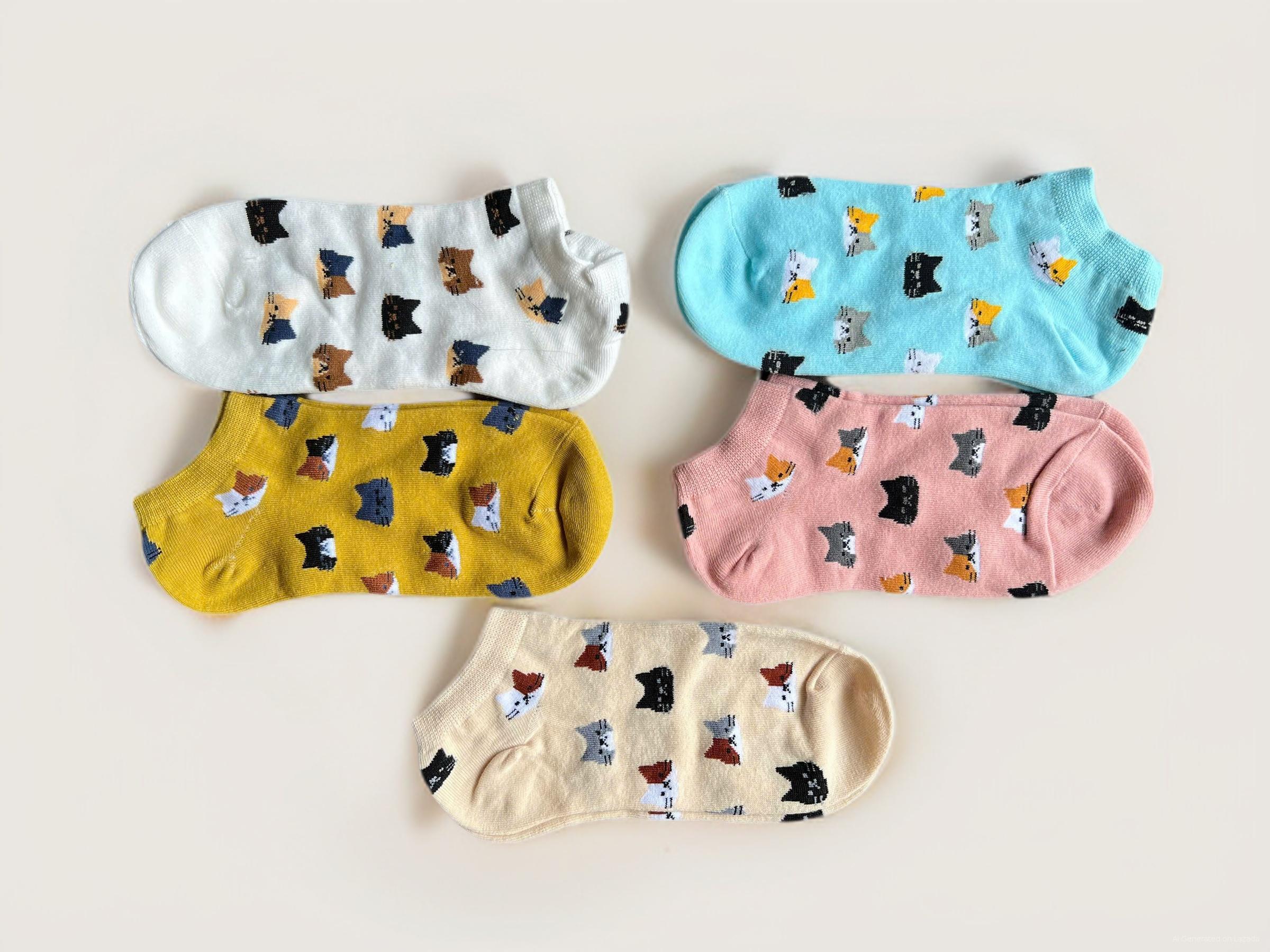 SET 5 ĐÔI TẤT VỚ NỮ HOẠ TIẾT MÈO DỄ THƯƠNG MÃ 31 DÀNH CHO NỮ