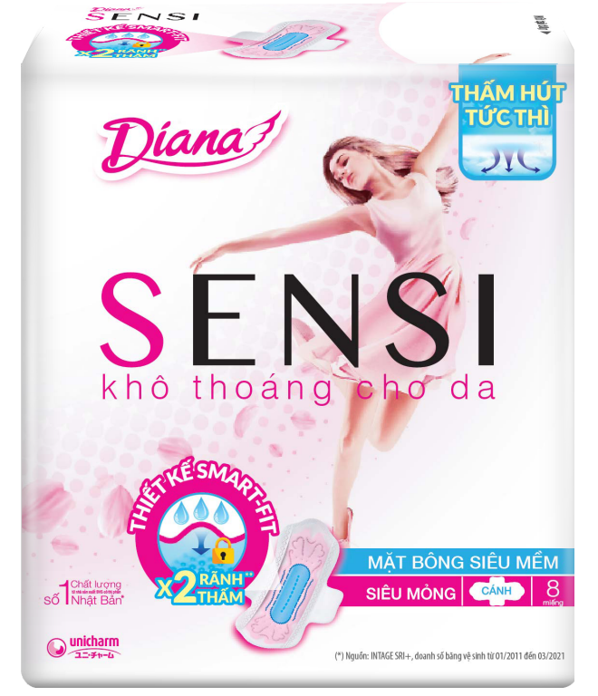 Combo 6 Băng Vệ Sinh Diana Sensi Siêu Mỏng Cánh (Gói 8 Miếng)