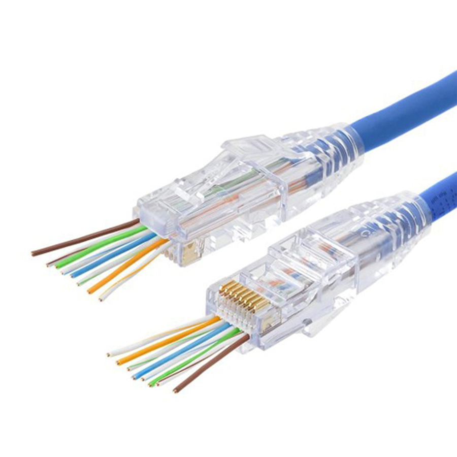 Bộ 100 Đầu Mạng RJ45 Xuyên Thấu Pass Through Và 100 Chụp Mạng Trong Suốt Dùng CAT5, CAT6 - Hàng Chính Hãng