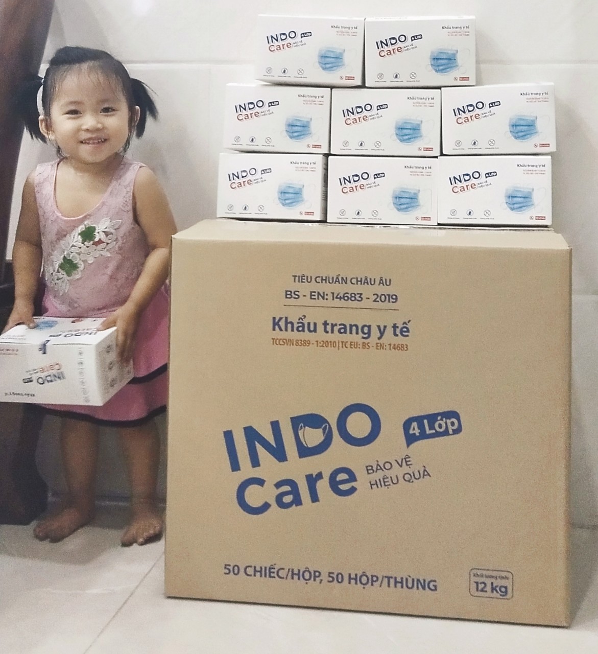 [InDoCare] Thùng 50 hộp Khẩu Trang Y Tế 4 Lớp Kháng khuẩn 99% INDO CARE. Tiêu Chuẩn Châu Âu BS EN 14683-2019. Chống tia UV ngăn ngừa mụn khói bụi hiệu quả