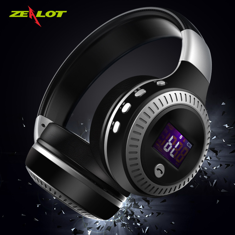 Tai nghe Bluetooth không dây ZEALOT B19 Headphone Bluetooth stereo Bass có micrô FM Radio, màn hình LCD, dùng được  Thẻ TF