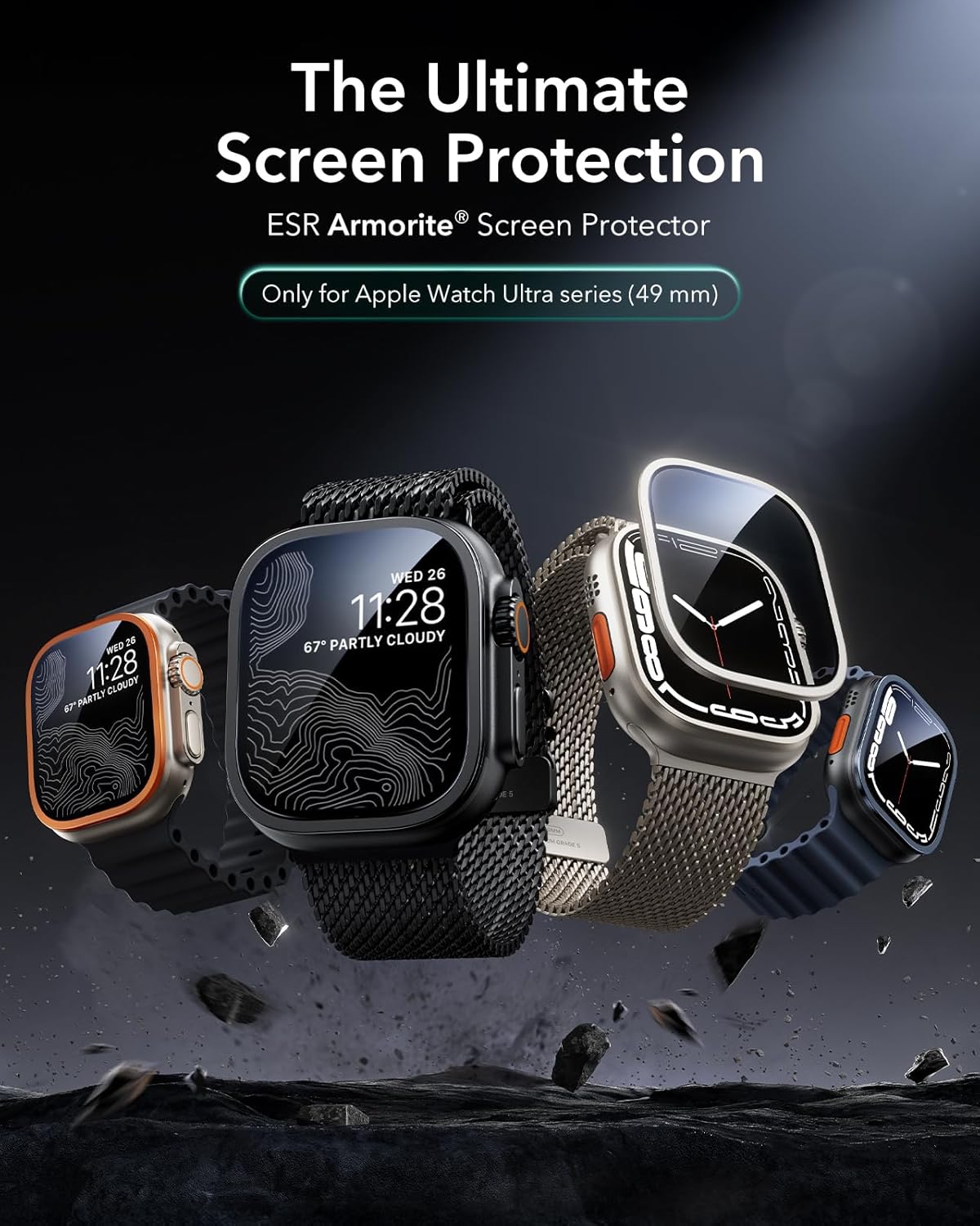 Kính Cường Lực Viền Kim Loại cho Apple Watch Ultra 3 49mm ESR Armorite Screen Protector – Hàng Chính Hãng
